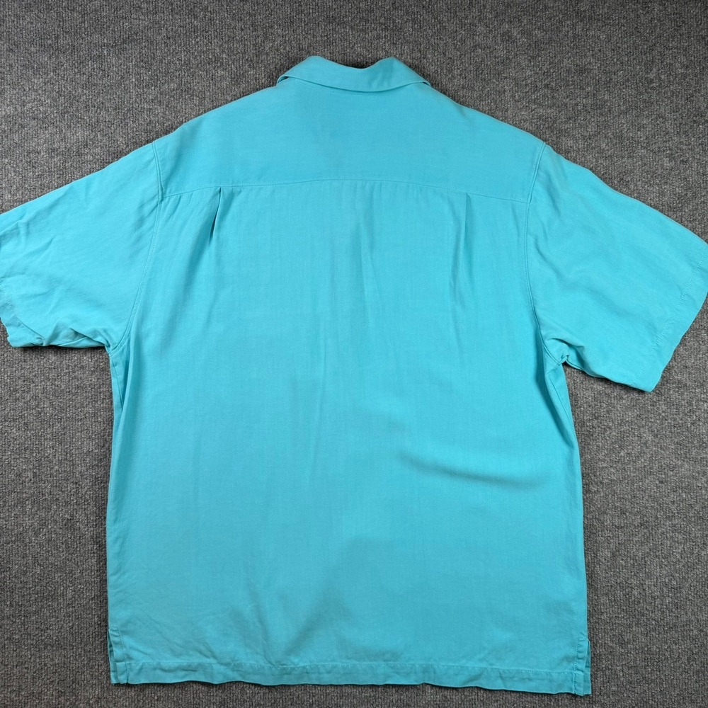 Tommy Bahama Silk Camp Shirt Mens Medium Turquoise Blue Herringbone Original Fit - Picture 8 of 8